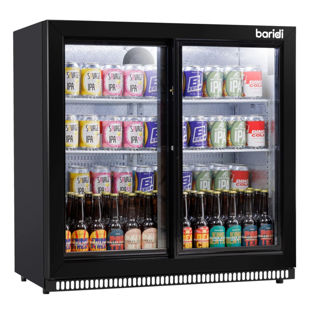 Baridi DH273 Back Bar Beer Drinks Cooler Fridge with Sliding Double Door, 190 Litre/262 Cans Capacity, Black