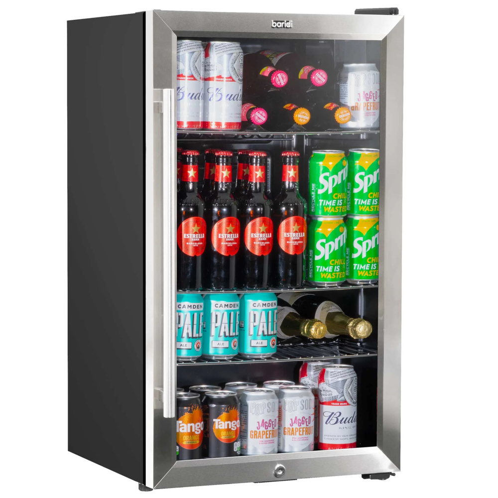Baridi DH31 Under Counter Drinks, Beer and Wine Cooler Fridge with LED Light, 85 Litre Capacity, Stainless Steel