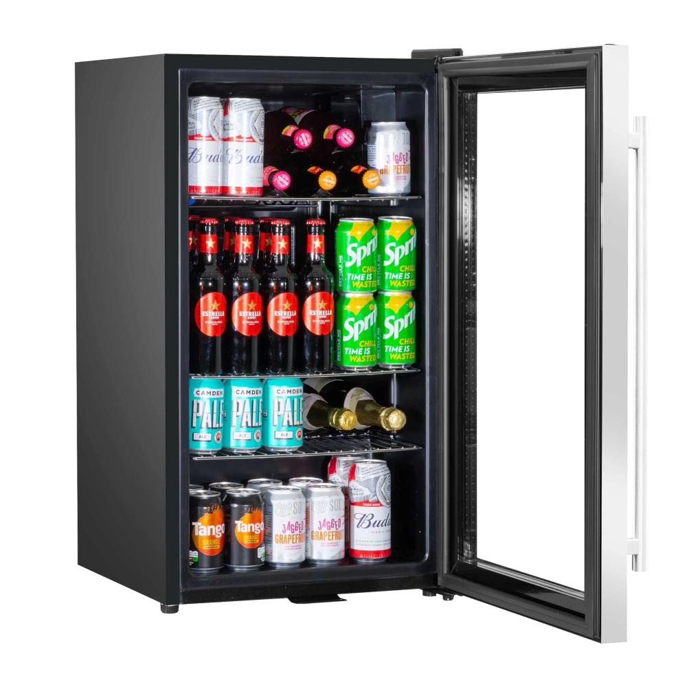 Baridi DH31 Under Counter Drinks, Beer and Wine Cooler Fridge with LED Light, 85 Litre Capacity, Stainless Steel