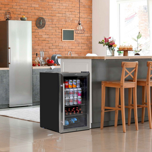Baridi DH31 Under Counter Drinks, Beer and Wine Cooler Fridge with LED Light, 85 Litre Capacity, Stainless Steel