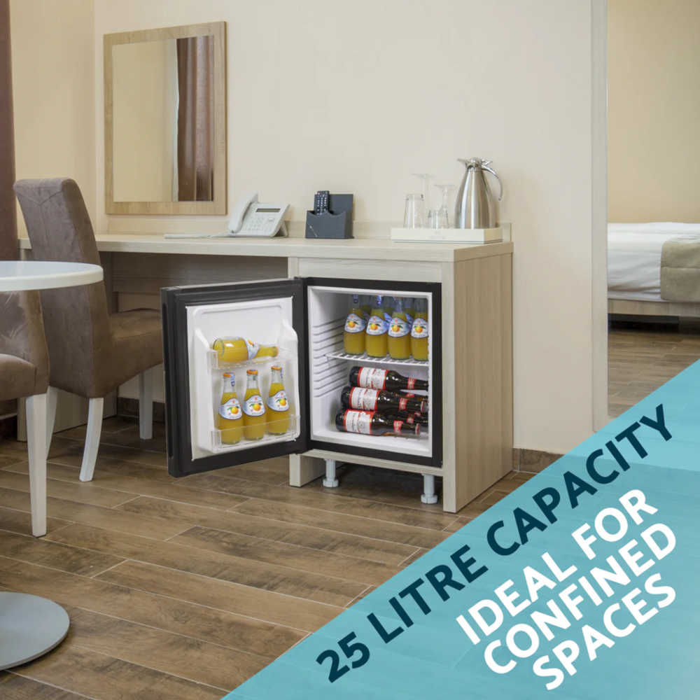 Baridi DH57 Freestanding Ultra Quiet Drinks, Beer and Wine Mini Cooler Fridge with LED Light, 25 Litre Capacity, Black