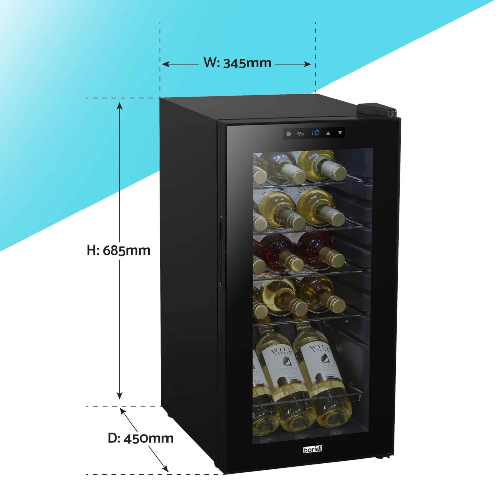 Baridi DH5 Wine Cooler Fridge with Digital Touchscreen Controls, LED Light, 15 Bottle Capacity, Black