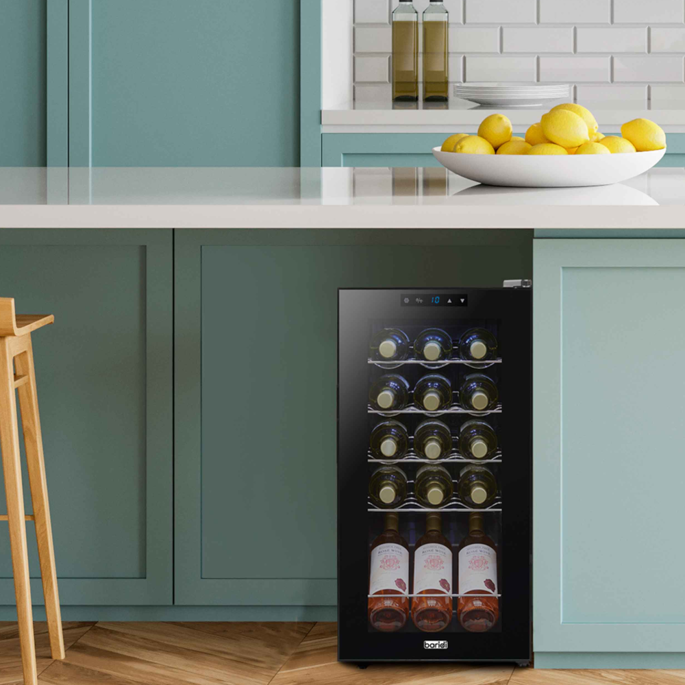 Baridi DH5 Wine Cooler Fridge with Digital Touchscreen Controls, LED Light, 15 Bottle Capacity, Black