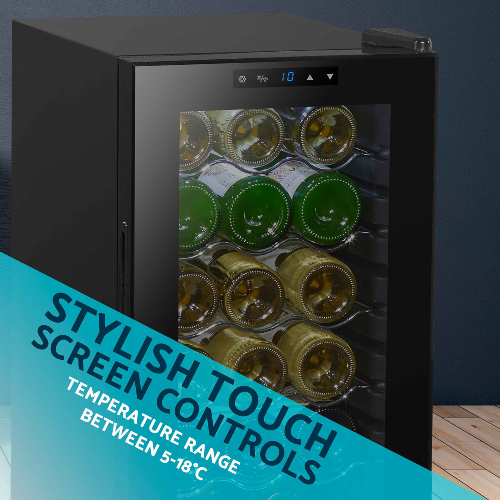 Baridi DH5 Wine Cooler Fridge with Digital Touchscreen Controls, LED Light, 15 Bottle Capacity, Black