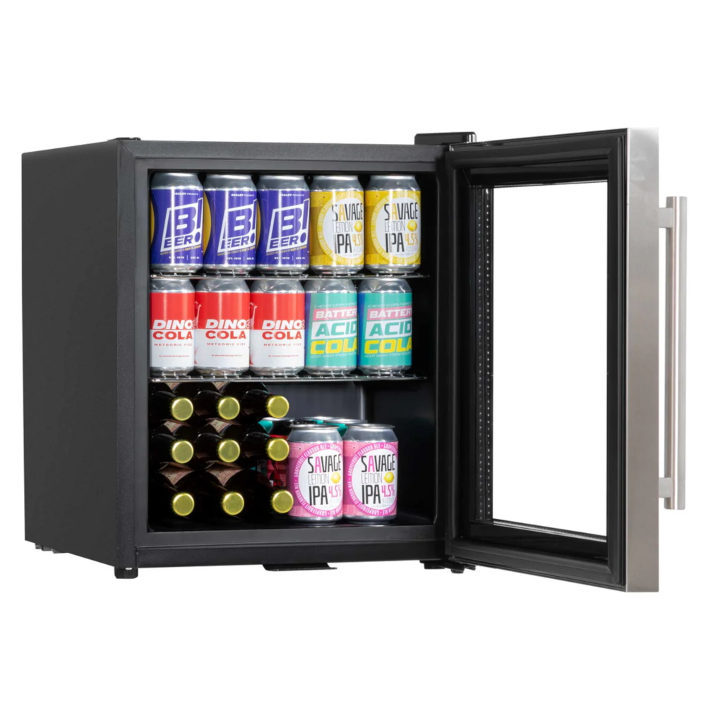 Baridi DH75 Table Top Freestanding Drinks, Beer and Wine Mini Cooler Fridge with LED Light, 50 Litre Capacity, Stainless Steel