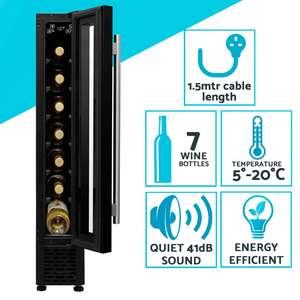 Baridi DH76 Slim Wine Cooler Fridge with Digital Touchscreen Controls, LED Light, 7 Bottle Capacity, Black