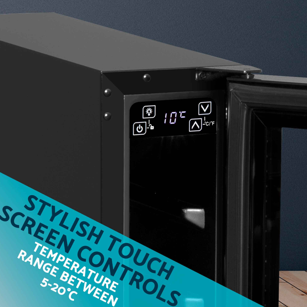 Baridi DH76 Slim Wine Cooler Fridge with Digital Touchscreen Controls, LED Light, 7 Bottle Capacity, Black