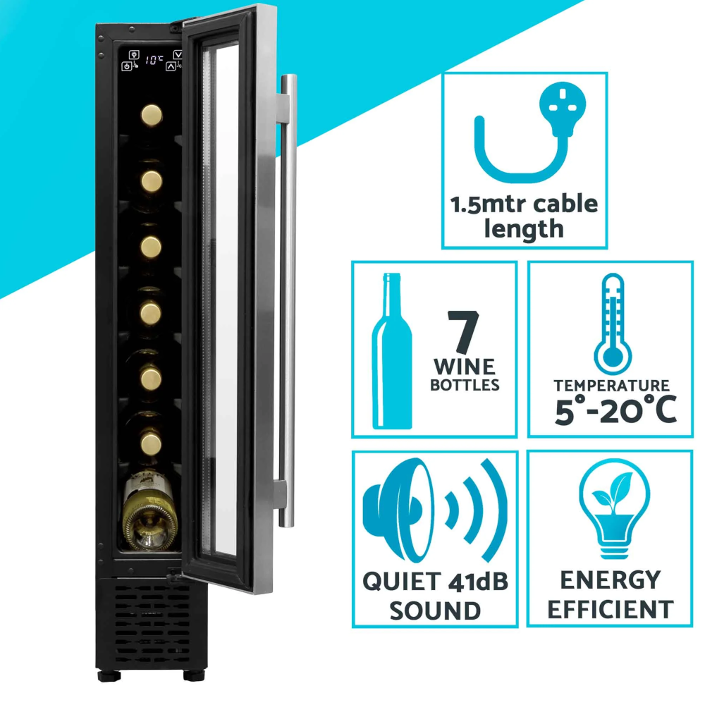 Baridi DH76 7 Bottle Wine Cooler Fridge with Digital Touchscreen Controls and LED Light Stainless Steel