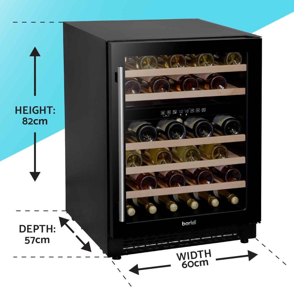 Baridi DH79 Dual Zone Wine Cooler Fridge with Digital Touchscreen Controls, LED Light, 46 Bottle Capacity, Black