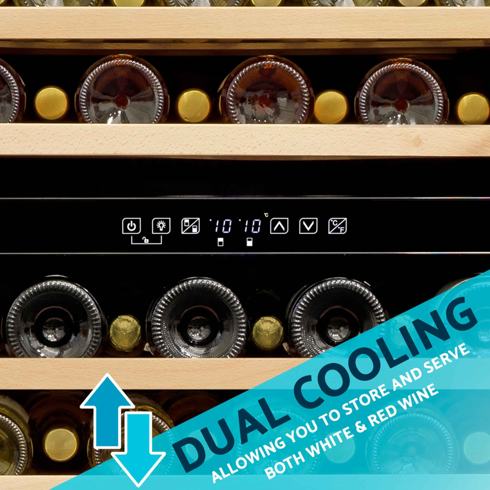 Baridi DH79 Dual Zone Wine Cooler Fridge with Digital Touchscreen Controls, LED Light, 46 Bottle Capacity, Black
