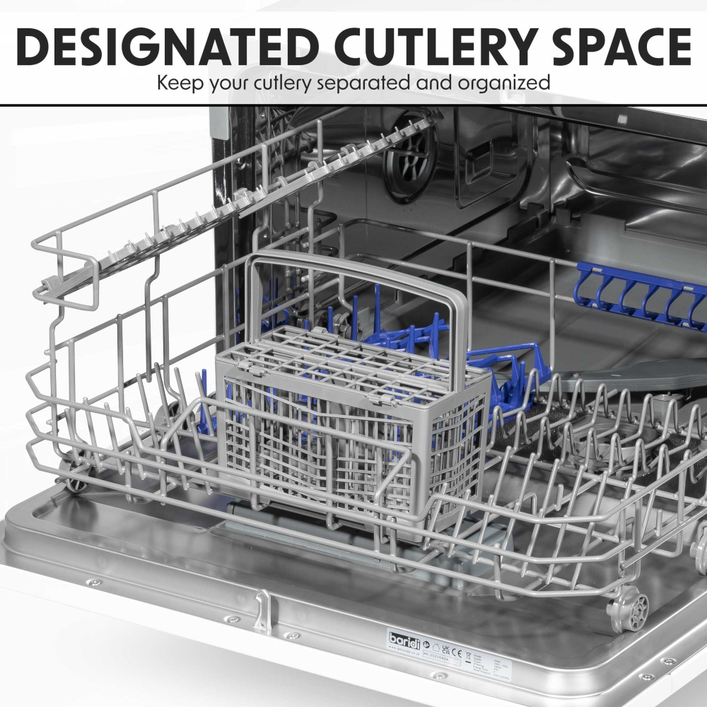 Baridi DH83 Compact Tabletop Counter Dishwasher, 6.5 Litre Capacity, 6 Place Settings, 6 Programmes, White