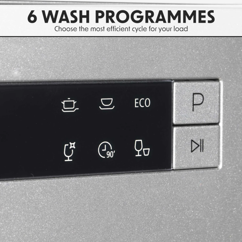 Baridi DH84 DH87 Compact Tabletop Counter Dishwasher, 6 Programmes, Silver
