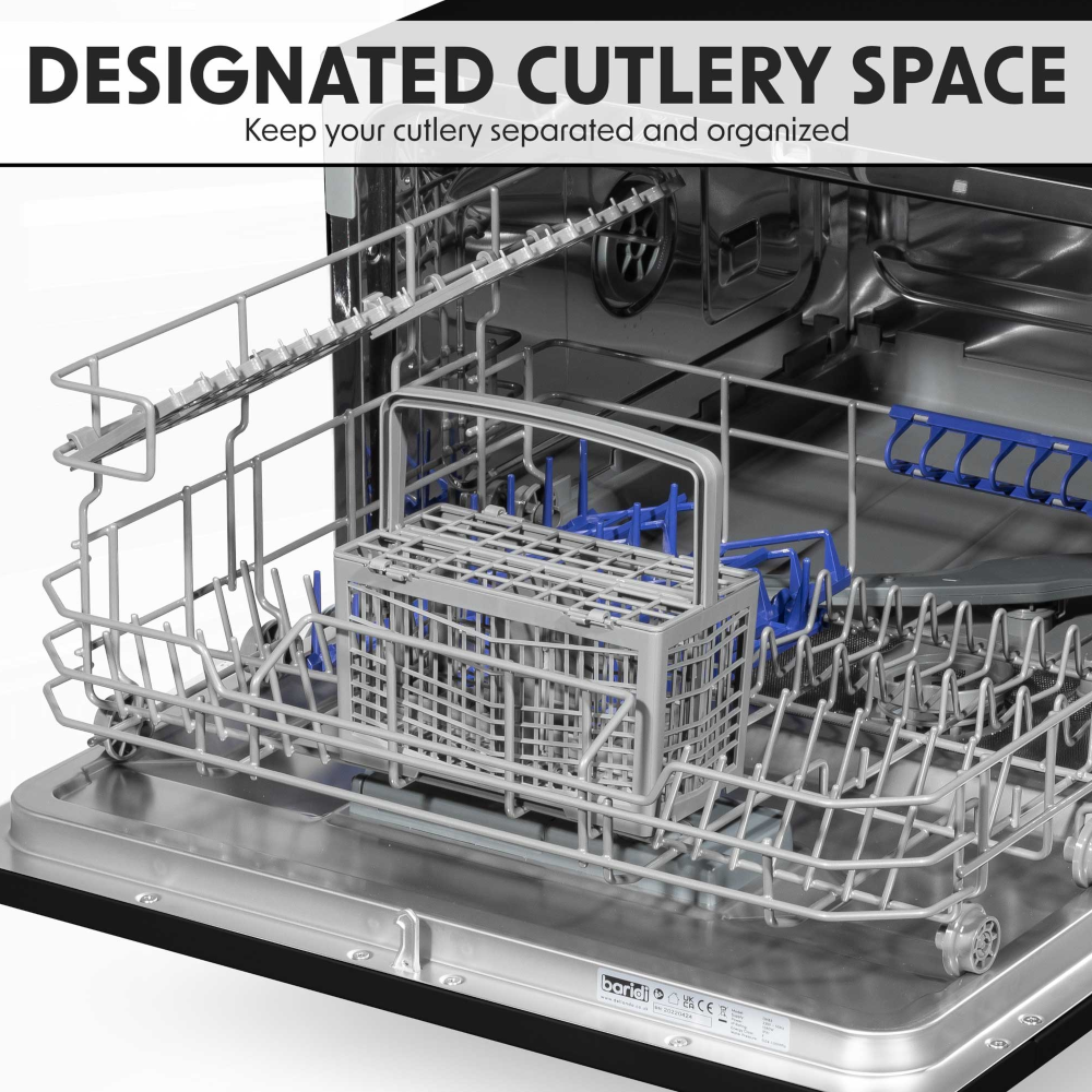 Baridi DH85 Compact Tabletop Counter Dishwasher, 6.5 Litre Capacity, 6 Place Settings, 6 Programmes, Black