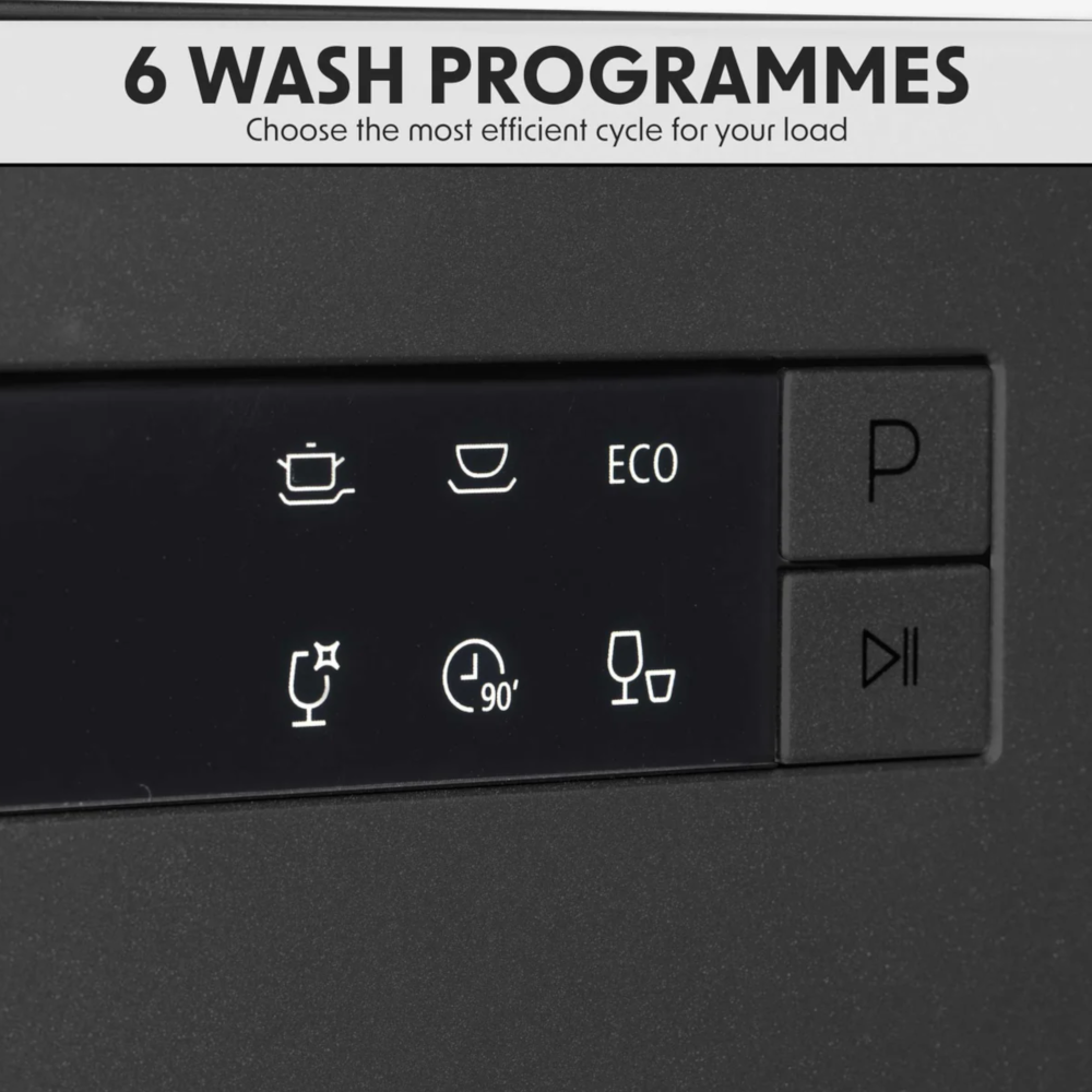 Baridi DH85 DH88 Compact Tabletop Counter Dishwasher, 6 Programmes, Black