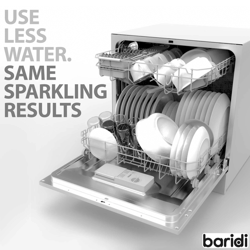 Baridi DH86 Compact Tabletop Counter Dishwasher, 8 Litre Capacity, 8 Place Settings, 6 Programmes, White