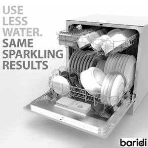 Baridi DH86 Compact Tabletop Counter Dishwasher, 8 Litre Capacity, 8 Place Settings, 6 Programmes, White