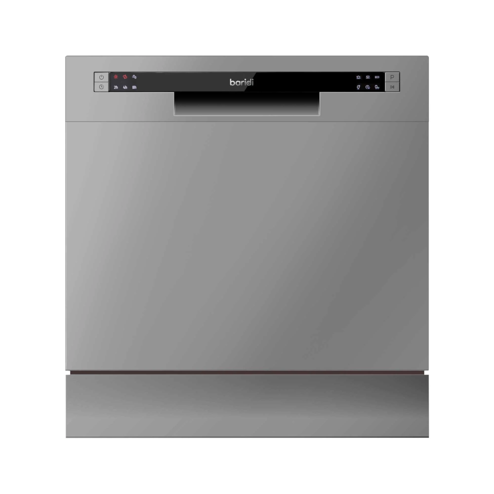 Baridi DH87 Compact Tabletop Counter Dishwasher, 8 Litre Capacity, 8 Place Settings, 6 Programmes, Silver