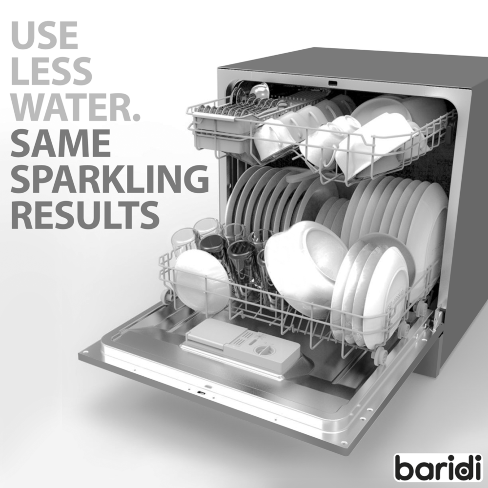 Baridi DH87 Compact Tabletop Counter Dishwasher, 8 Litre Capacity, 8 Place Settings, 6 Programmes, Silver