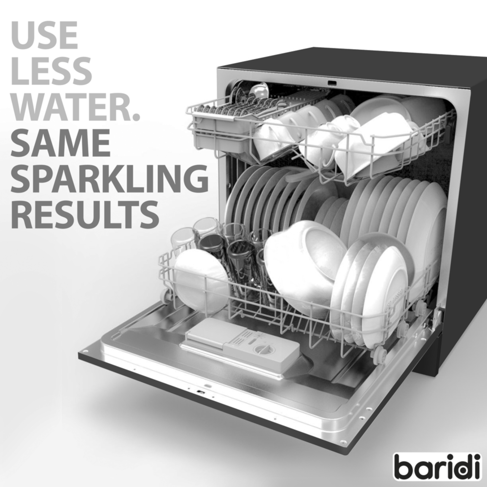 Baridi DH88 Compact Tabletop Counter Dishwasher, 8 Litre Capacity, 8 Place Settings, 6 Programmes, Black