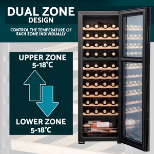 Dellonda DH93 55 Bottle Dual Zone Wine Cooler Fridge with Digital Touchscreen Controls and LED Light Black