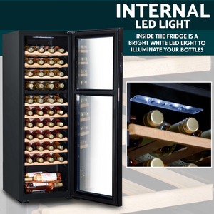 Dellonda DH93 55 Bottle Dual Zone Wine Cooler Fridge with Digital Touchscreen Controls and LED Light Black