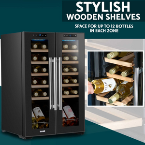 Baridi DH97 Dual Zone Wine Cooler Fridge with Digital Touchscreen Controls, LED Light, 24 Bottle Capacity, Black