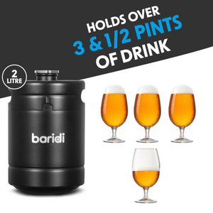 Baridi DH99 Stainless Steel Soft Drink Beer Storage Growler Keg, 2 Litre, Matte Black