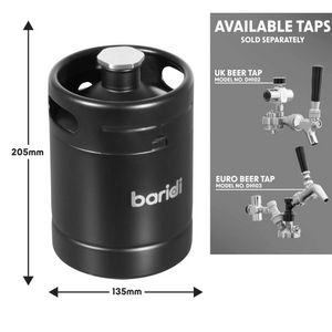 Baridi DH99 Stainless Steel Soft Drink Beer Storage Growler Keg, 2 Litre, Matte Black