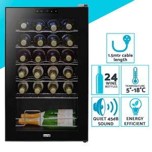 Baridi DH9 Wine Cooler Fridge with Digital Touchscreen Controls, LED Light, 24 Bottle Capacity, Black
