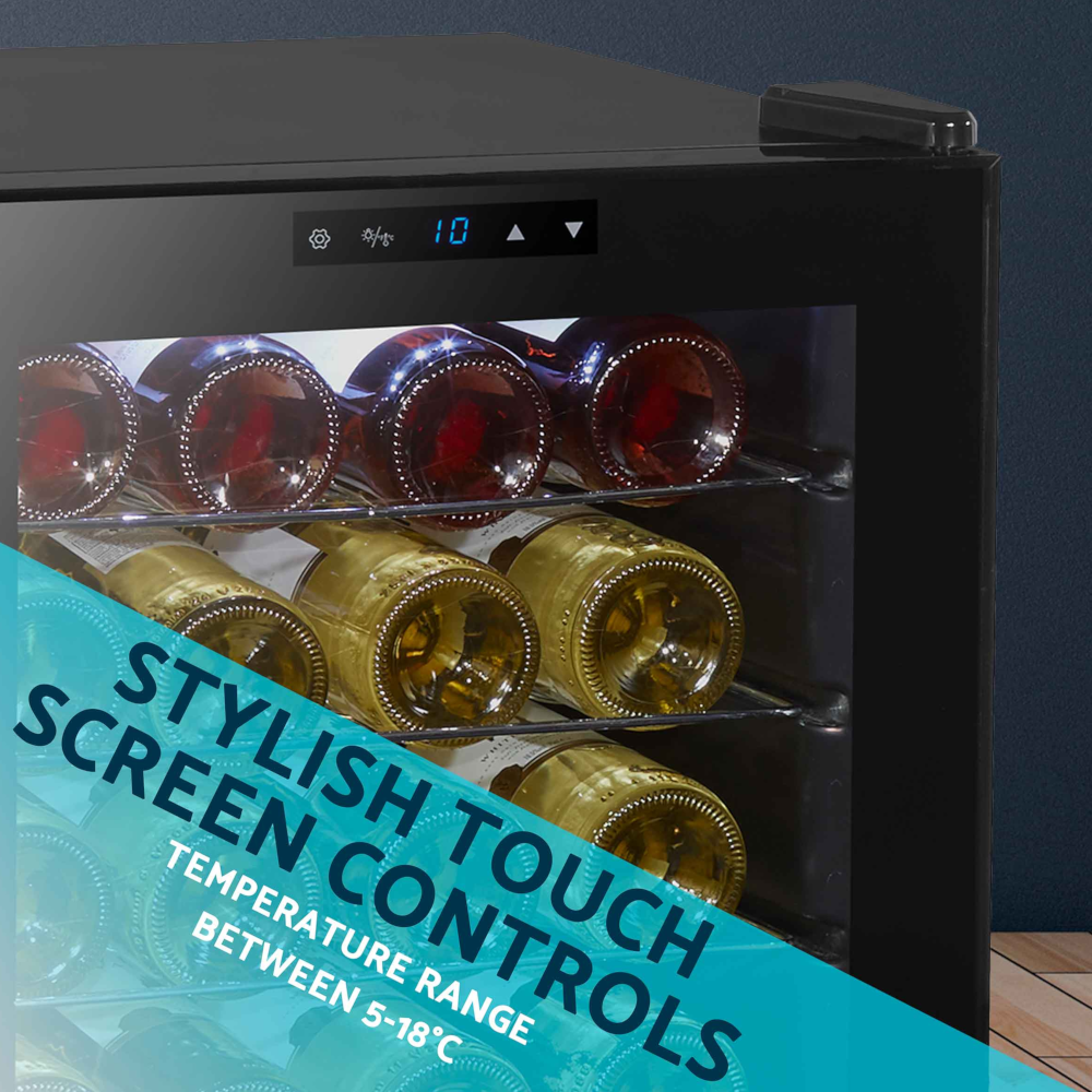 Baridi DH9 Wine Cooler Fridge with Digital Touchscreen Controls, LED Light, 24 Bottle Capacity, Black