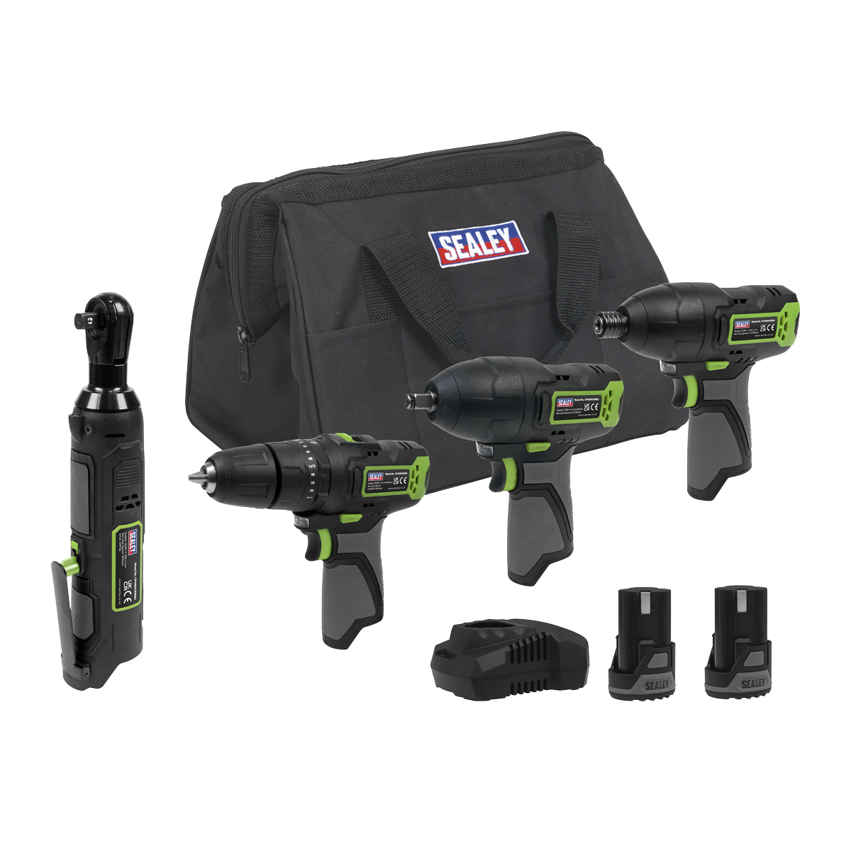 4 x SV10.8 Series Cordless Power Tool Kit 10.8V - 2 Batteries & Euro Plug