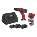 2 x SV20 Series Cordless Router & Combi Drill Kit 20V - 2 Batteries