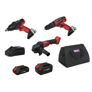 3 x SV20 Series Cordless Power Tool Kit 20V Euro Plug - 2 Batteries