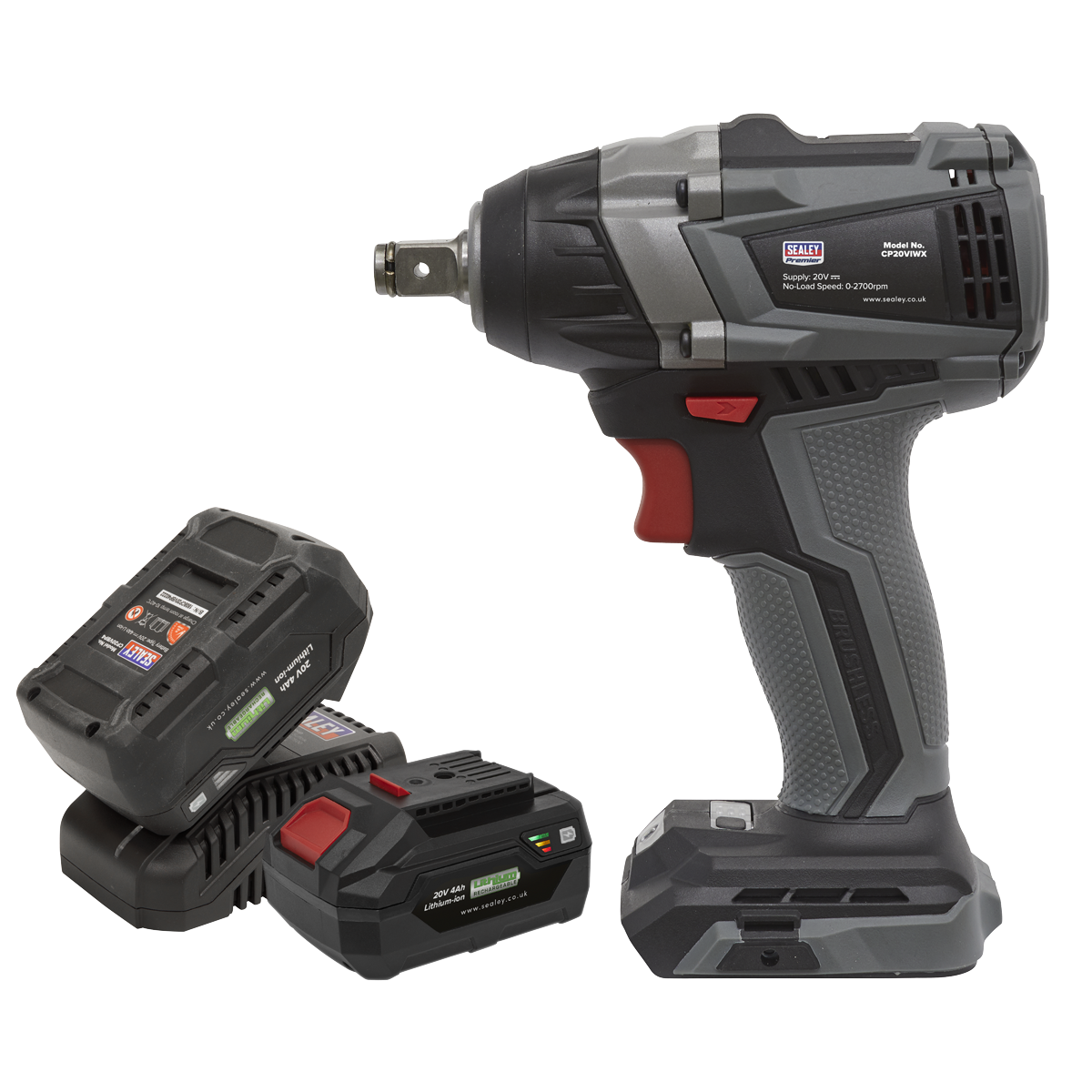 Premier SV20 Series 1/2"Sq Drive Brushless Cordless Impact Wrench Kit 20V 4Ah - 2 Batteries