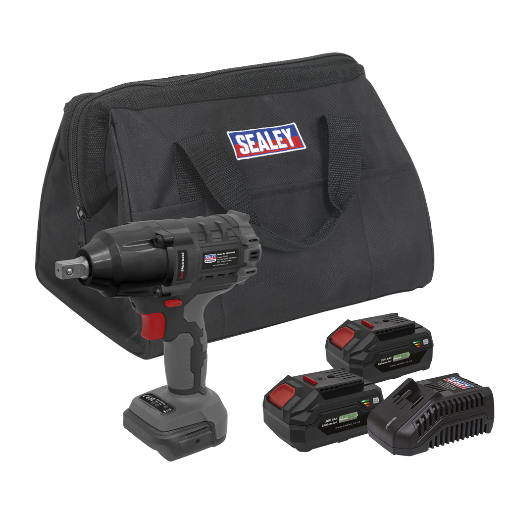 Premier SV20 Series 1/2"Sq Drive Brushless Cordless Impact Wrench Kit 20V 4Ah - 2 Batteries