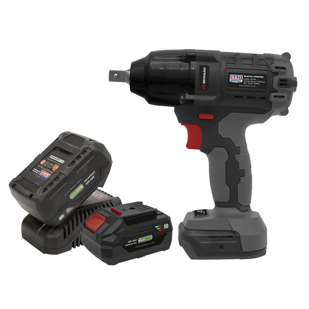 Premier SV20 Series 1/2"Sq Drive Brushless Cordless Impact Wrench Kit 20V 4Ah - 2 Batteries