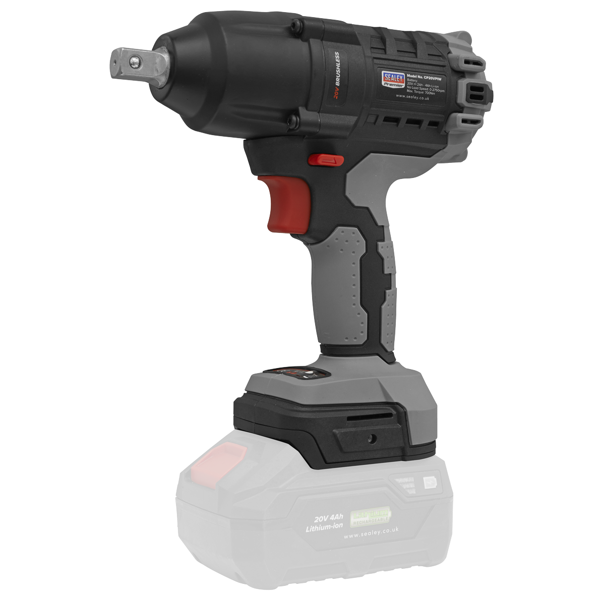 Premier SV20 Series 1/2"Sq Drive Brushless Cordless Impact Wrench Kit 20V 4Ah - 2 Batteries