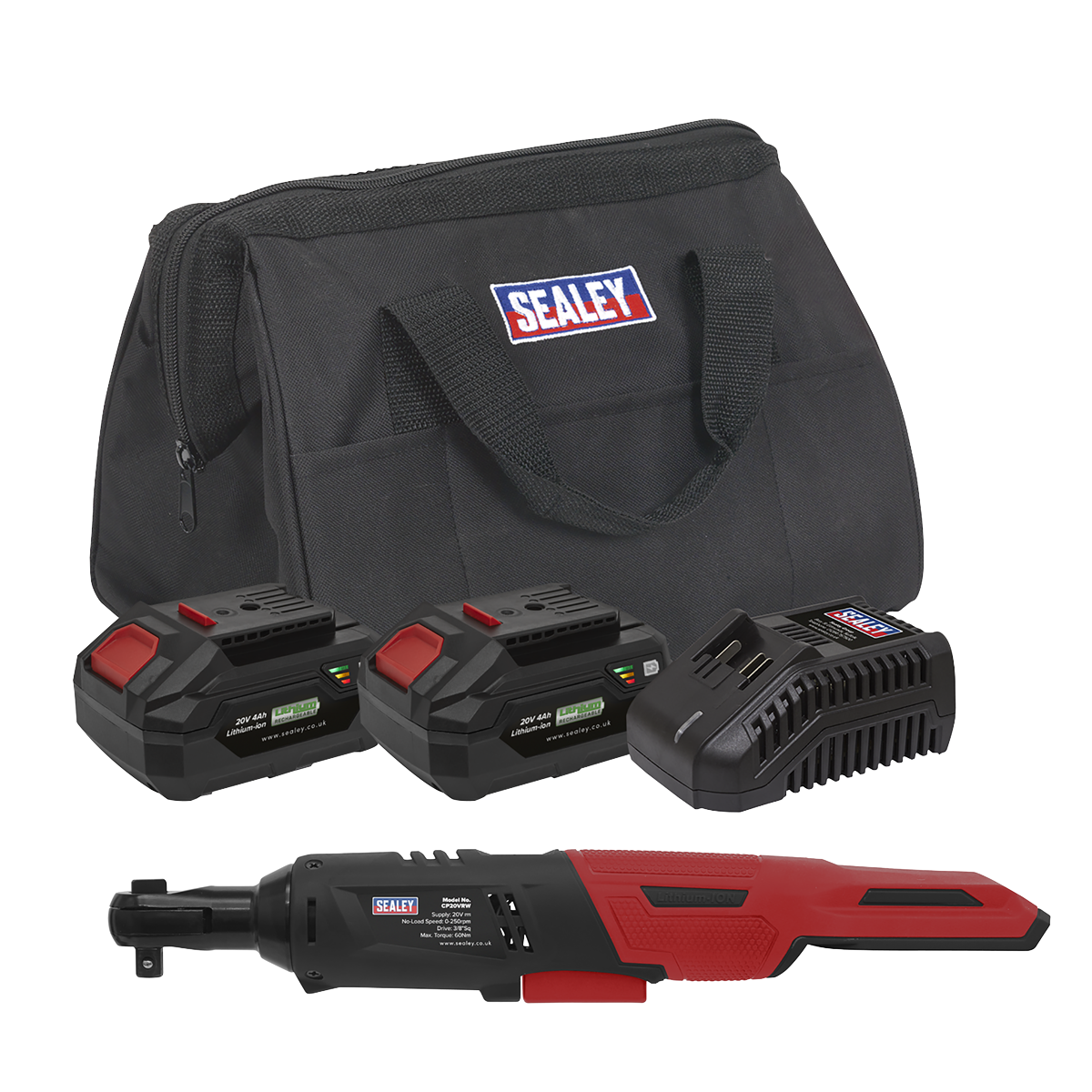 SV20 Series 3/8"Sq Drive Cordless Ratchet Wrench Kit 60Nm 20V 4Ah - 2 Batteries