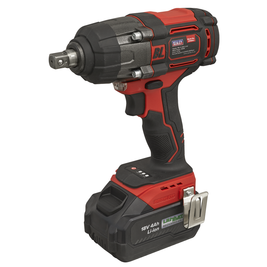 1/2"Sq Drive Cordless Brushless Impact Wrench 18V 4Ah