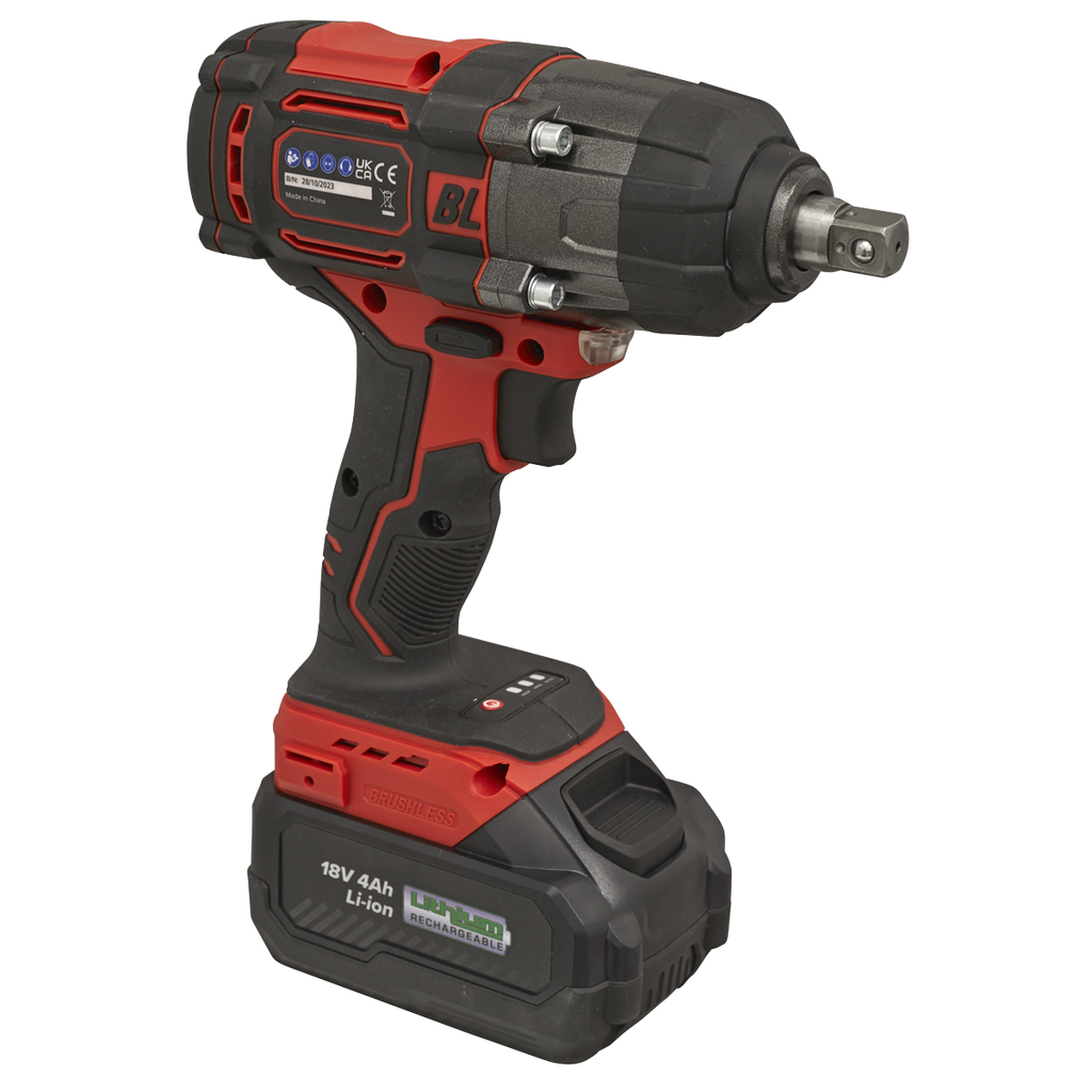 1/2"Sq Drive Cordless Brushless Impact Wrench 18V 4Ah