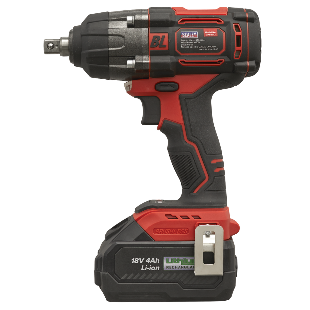1/2"Sq Drive Cordless Brushless Impact Wrench 18V 4Ah