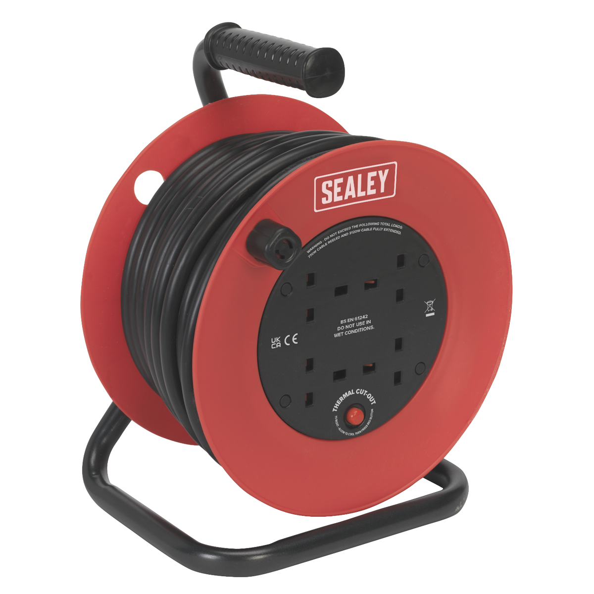 25m Heavy-Duty Cable Reel with Thermal Trip 4 x 230V