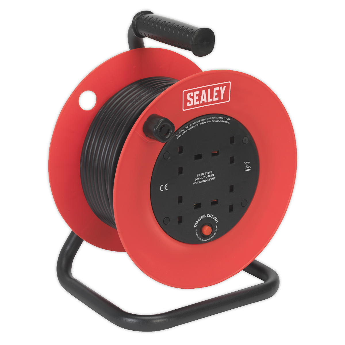 25m Heavy-Duty Cable Reel with Thermal Trip 4 x 230V