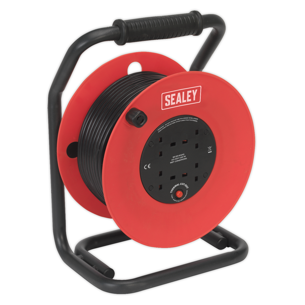 50m Heavy-Duty Cable Reel with Thermal Trip 4 x 230V