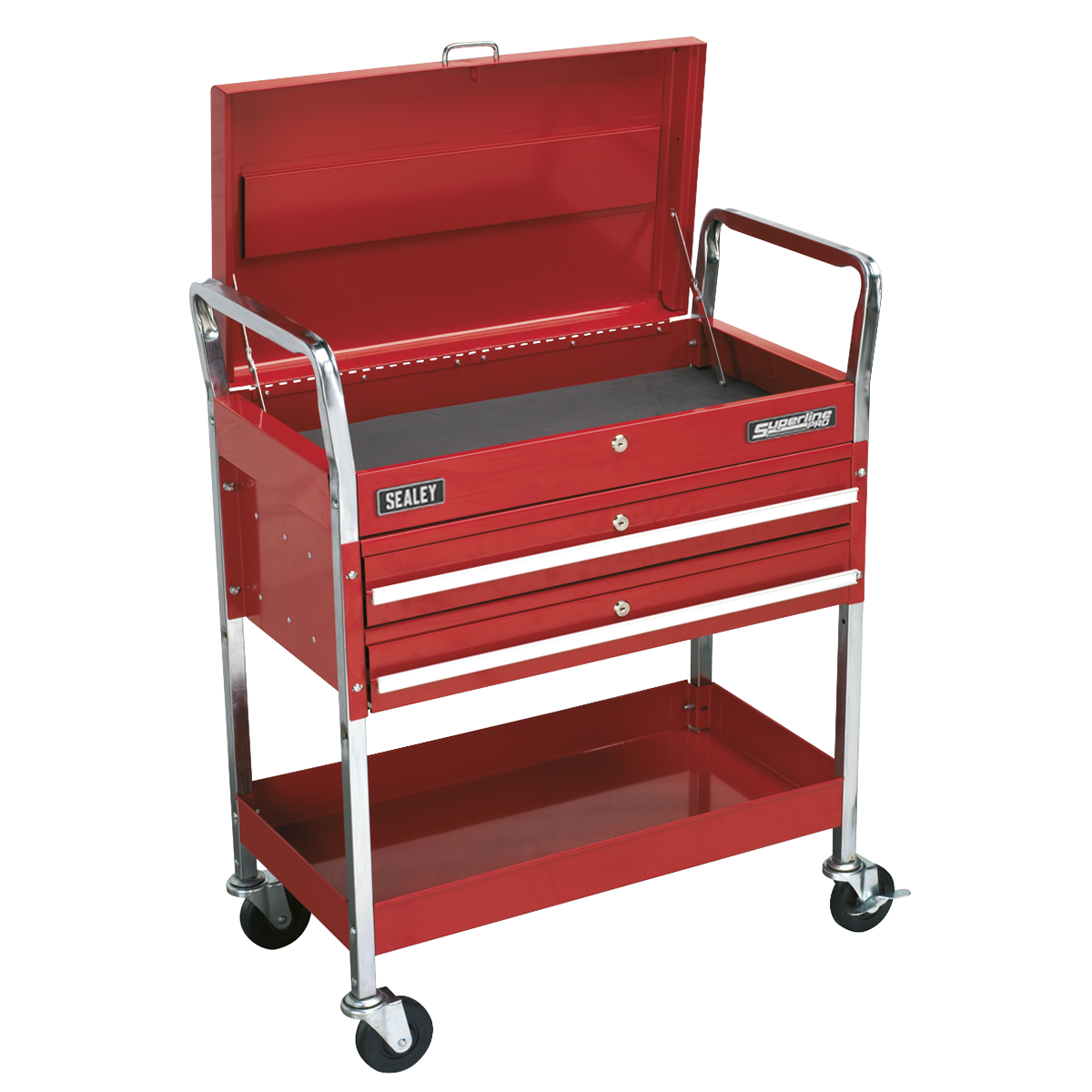 Superline PRO® Heavy-Duty Trolley with Lockable Top & 2 Drawers 2-Level