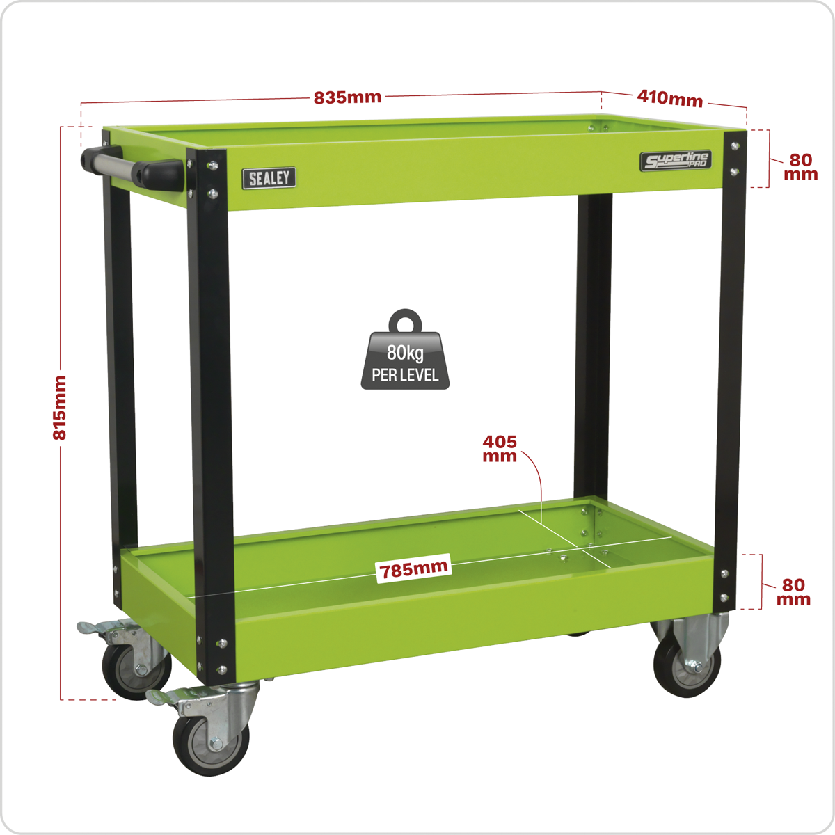 Superline PRO® Heavy-Duty Workshop Trolley 2-Level - Hi-Vis Green