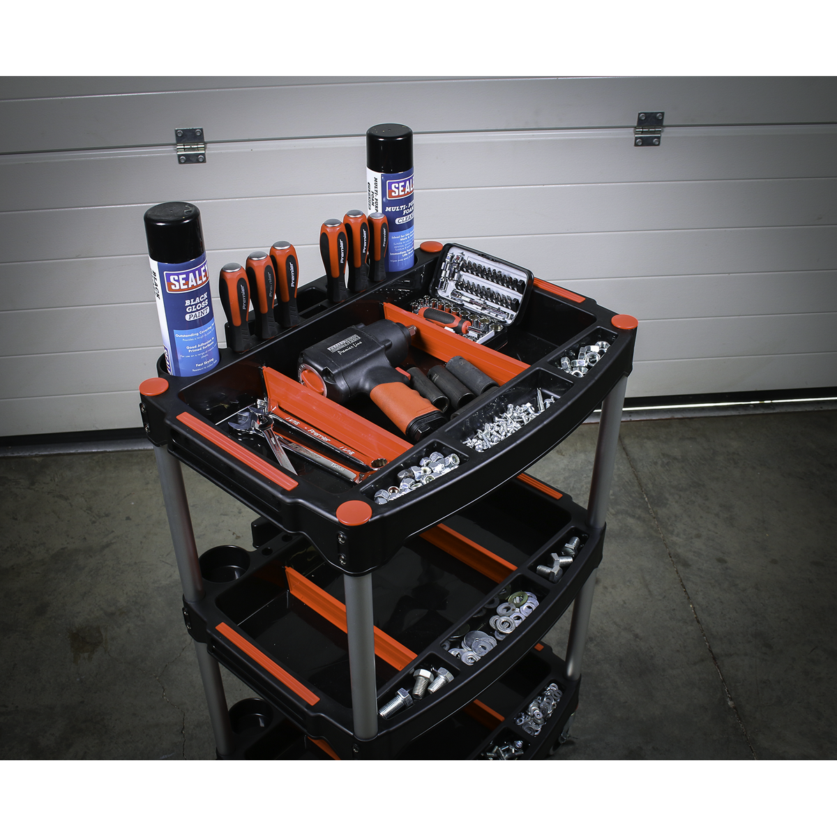 Composite Workshop Trolley with Parts Storage, 3-Level (CX313)
