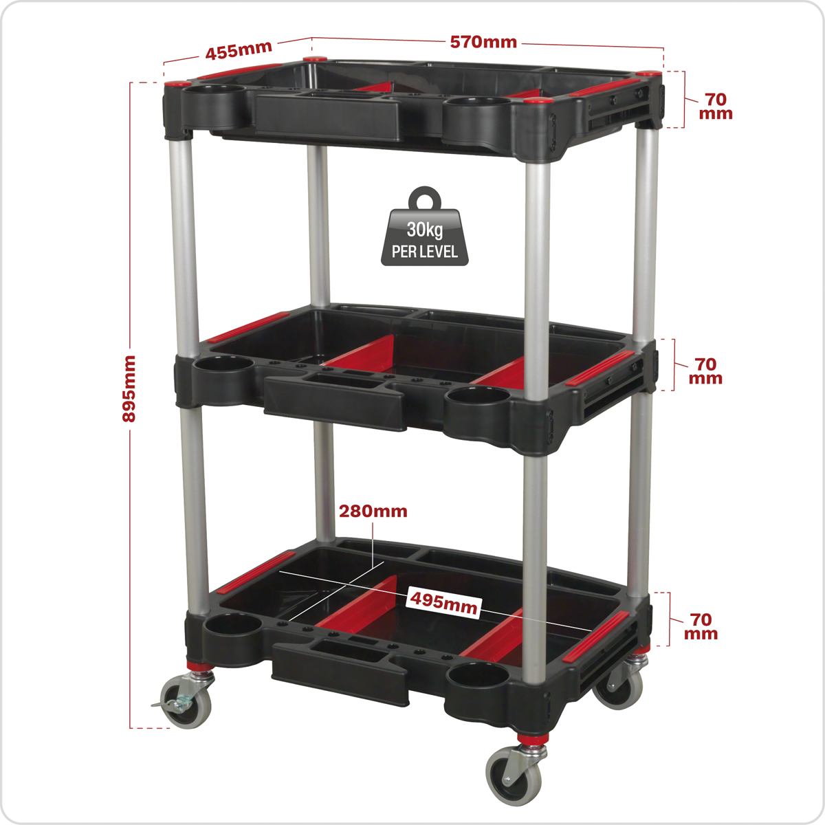 Composite Workshop Trolley with Parts Storage, 3-Level (CX313)