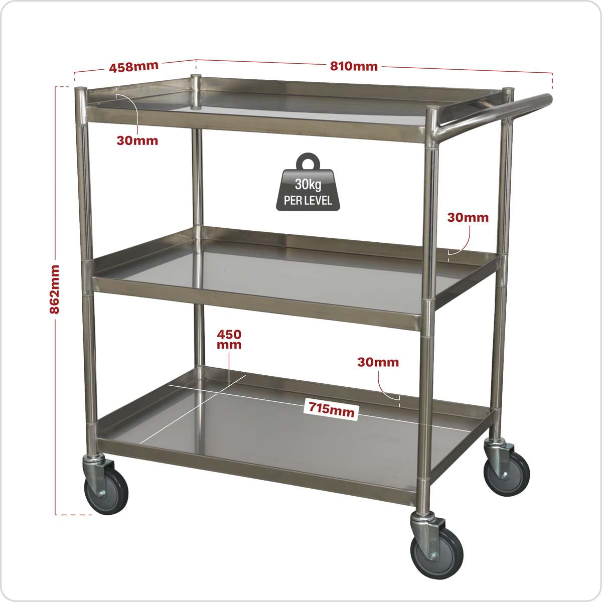Premier™ Stainless Steel Workshop Trolley 3-Level