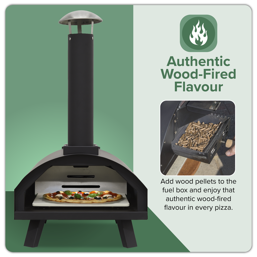 Dellonda Wood-Fired Pizza Oven with Cover & Trolley 14", Black (DG258)